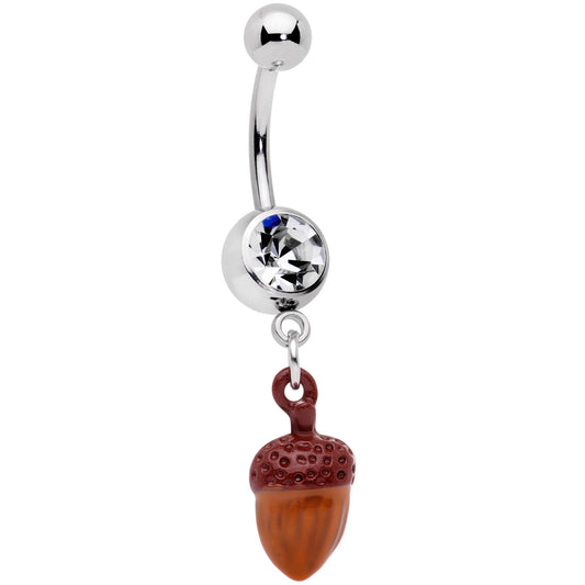 Clear Gem Brown Autumn Acorn Dangle Belly Ring