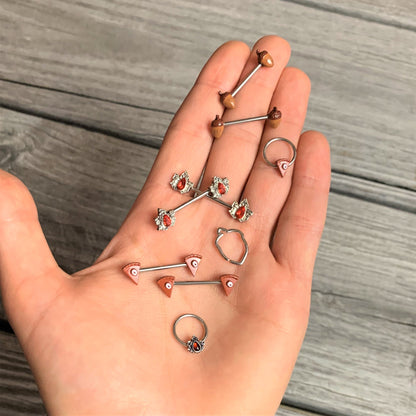 14G 5/8 Pumpkin Pie Thanksgiving Holiday Barbell Nipple Ring Set