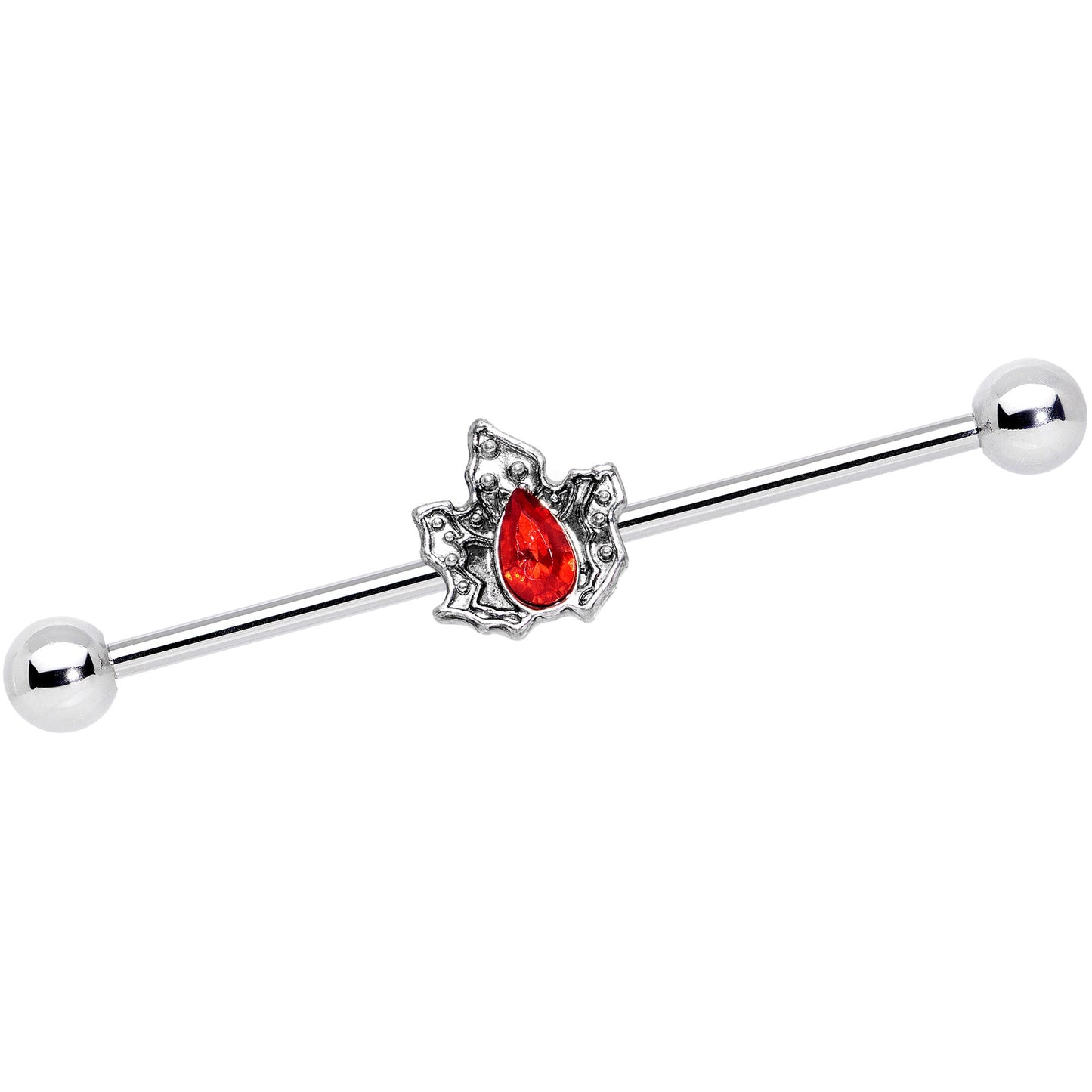 14G Red Gem Holiday Holly Leaf Christmas Industrial Barbell 38mm