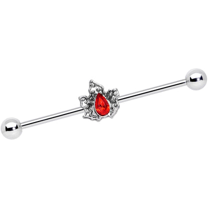 14G Red Gem Holiday Holly Leaf Christmas Industrial Barbell 38mm