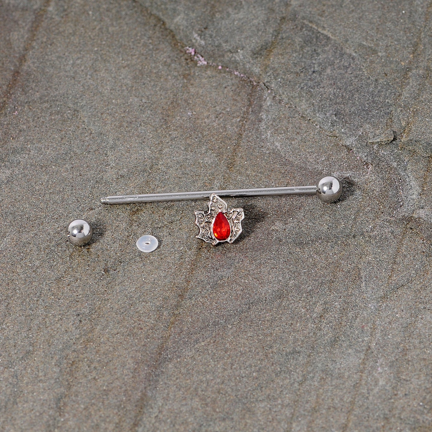 14G Red Gem Holiday Holly Leaf Christmas Industrial Barbell 38mm