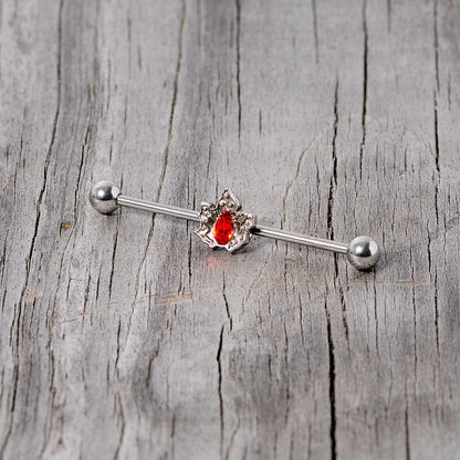 14G Red Gem Holiday Holly Leaf Christmas Industrial Barbell 38mm