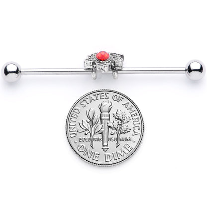 14G Red Gem Holiday Holly Leaf Christmas Industrial Barbell 38mm