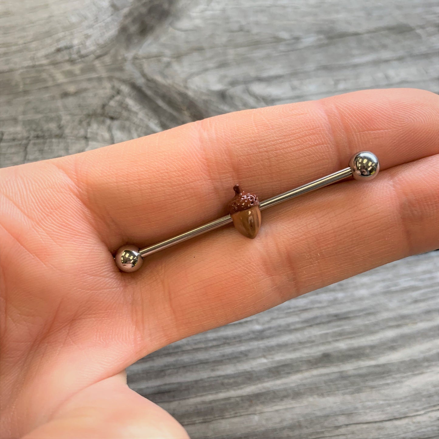 14G Brown Fall Autumn Acorn Industrial Barbell 38mm