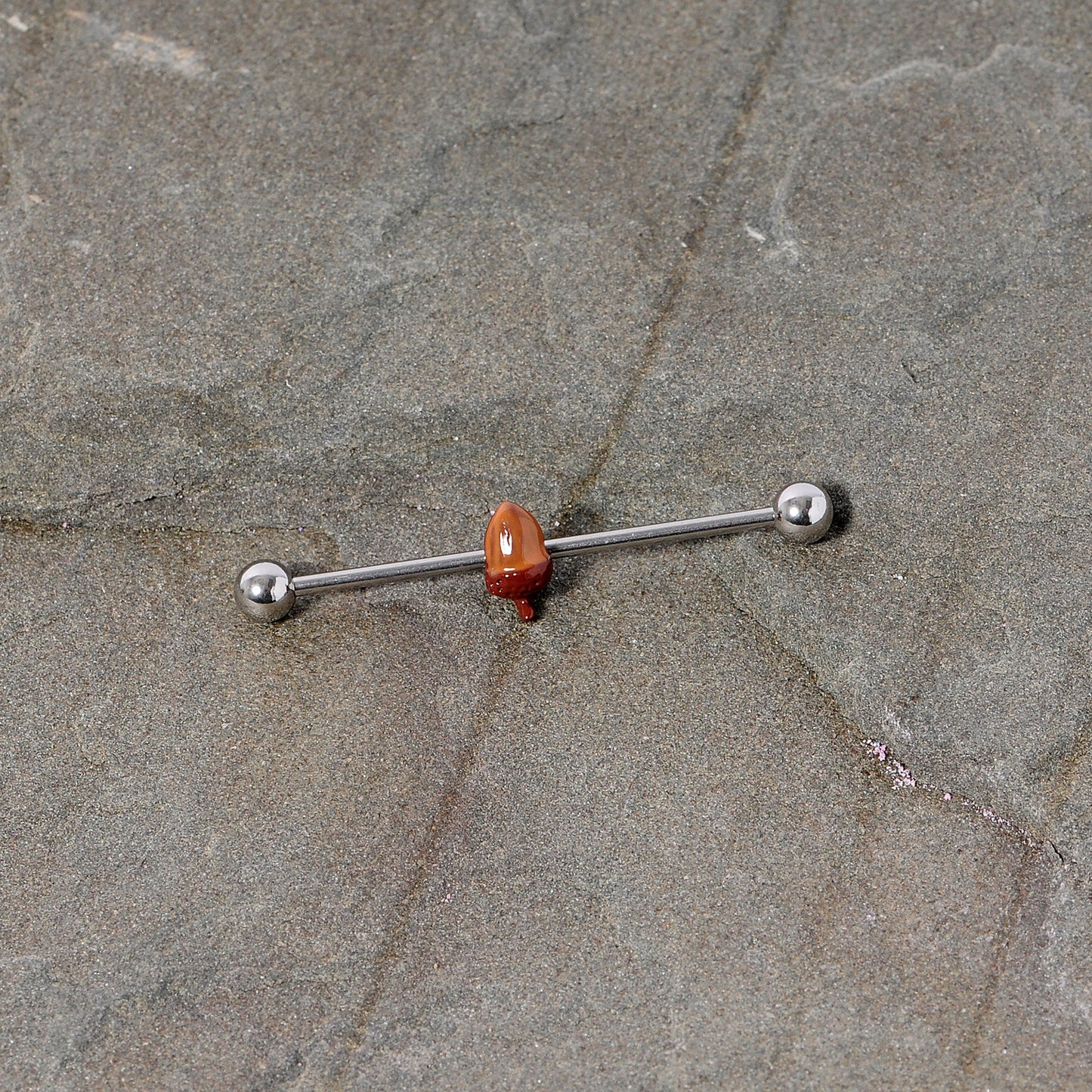 14G Brown Fall Autumn Acorn Industrial Barbell 38mm