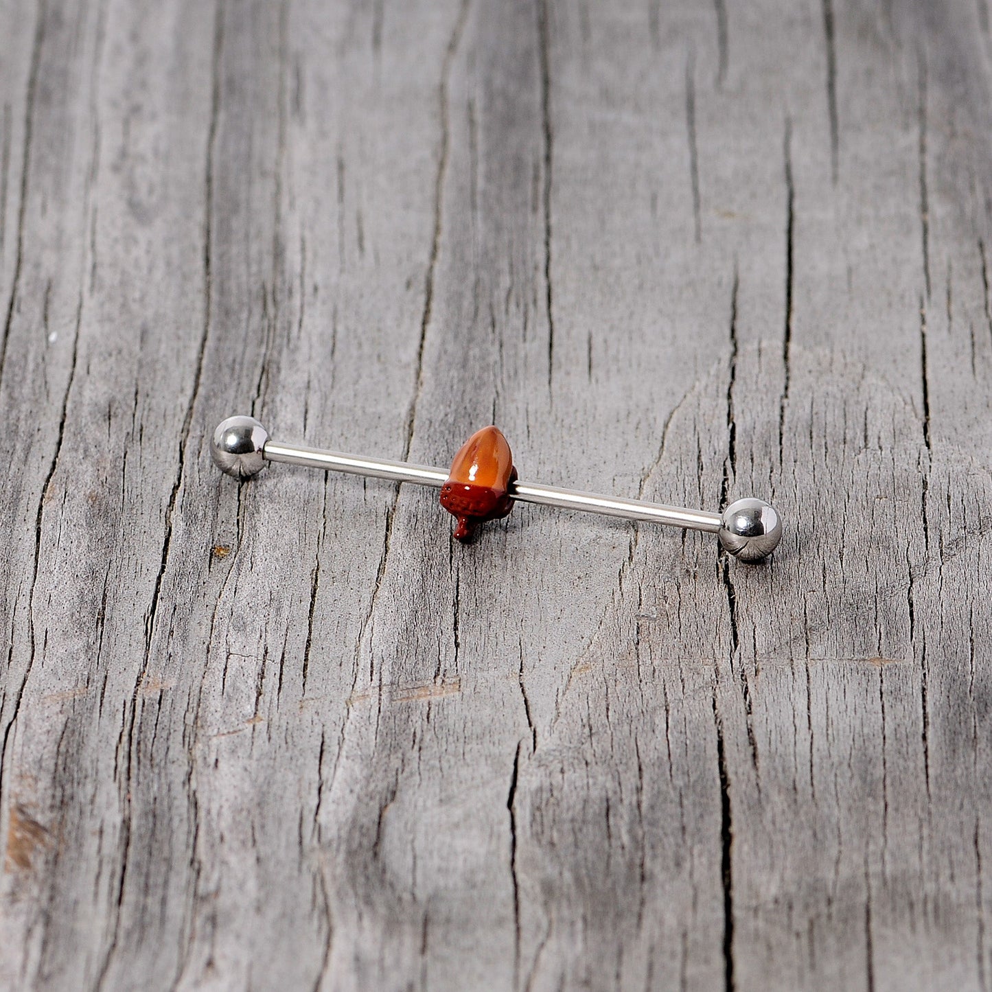 14G Brown Fall Autumn Acorn Industrial Barbell 38mm