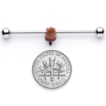 14G Brown Fall Autumn Acorn Industrial Barbell 38mm