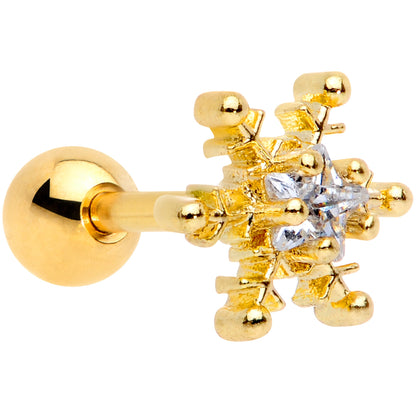16G 1/4 Clear Gem Gold Tone Winter Snowflake Cartilage Tragus
