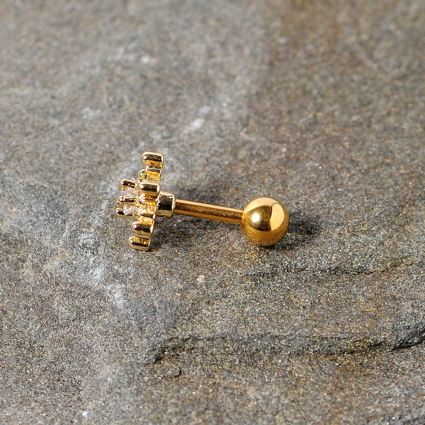 16G 1/4 Clear Gem Gold Tone Winter Snowflake Cartilage Tragus