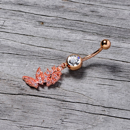 Clear CZ Gem Rose Gold Tone Trio Butterfly Dangle Belly Ring