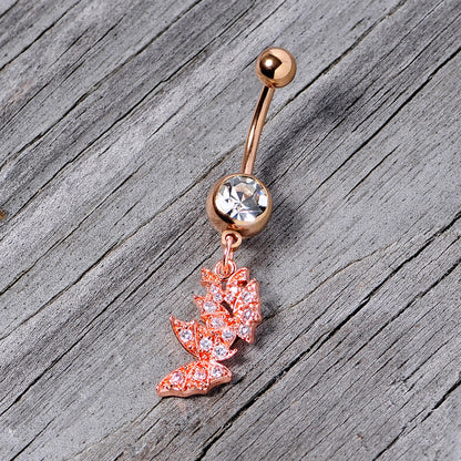 Clear CZ Gem Rose Gold Tone Trio Butterfly Dangle Belly Ring