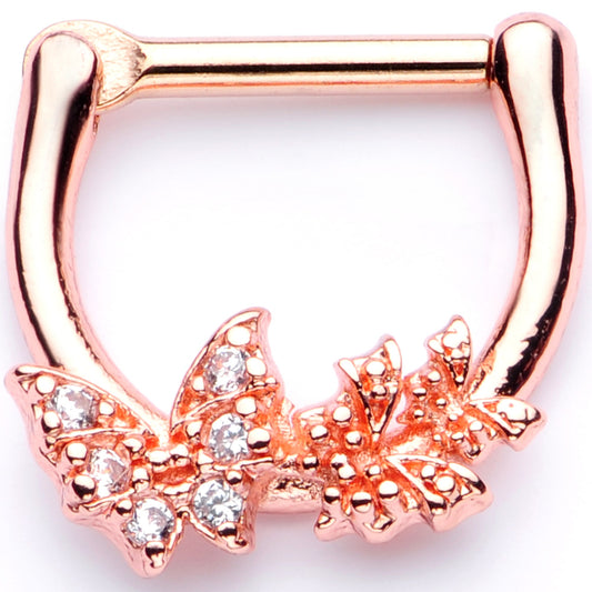 16G 1/4 Clear CZ Gem Rose Gold Tone Butterfly Cartilage Clicker