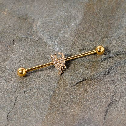 14G Clear Gem Gold Tone Glamourpuss Cat Industrial Barbell 38mm