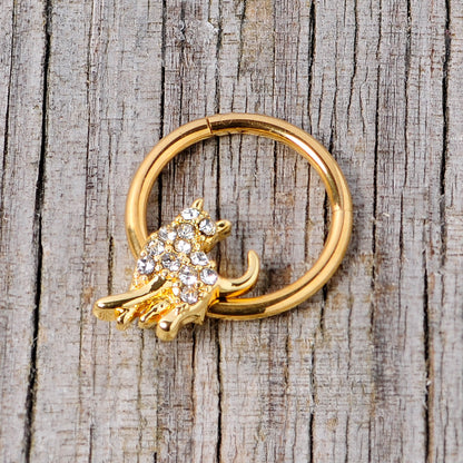 16G 3/8 Clear Gem Gold Tone Glamourpuss Cat Hinged Segment Ring