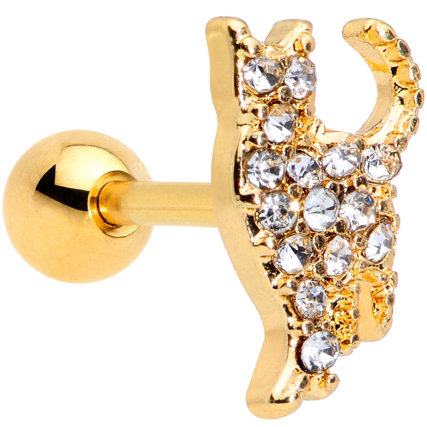 16G 1/4 Clear Gem Gold Tone Glamourpuss Cat Cartilage Earring