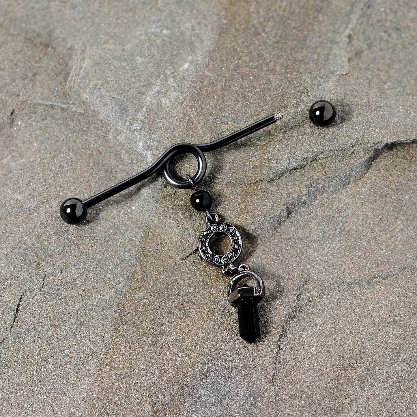 14G Black Gem Halloween Dangle Industrial Barbell 38mm