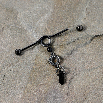14G Black Gem Halloween Dangle Industrial Barbell 38mm
