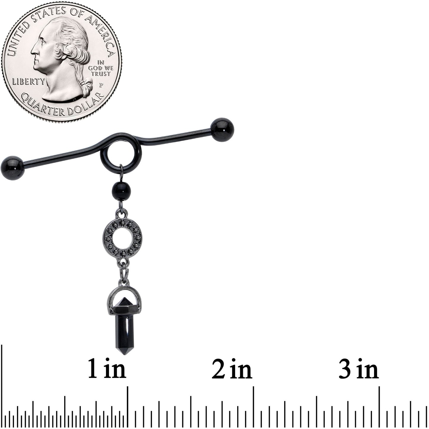 14G Black Gem Halloween Dangle Industrial Barbell 38mm