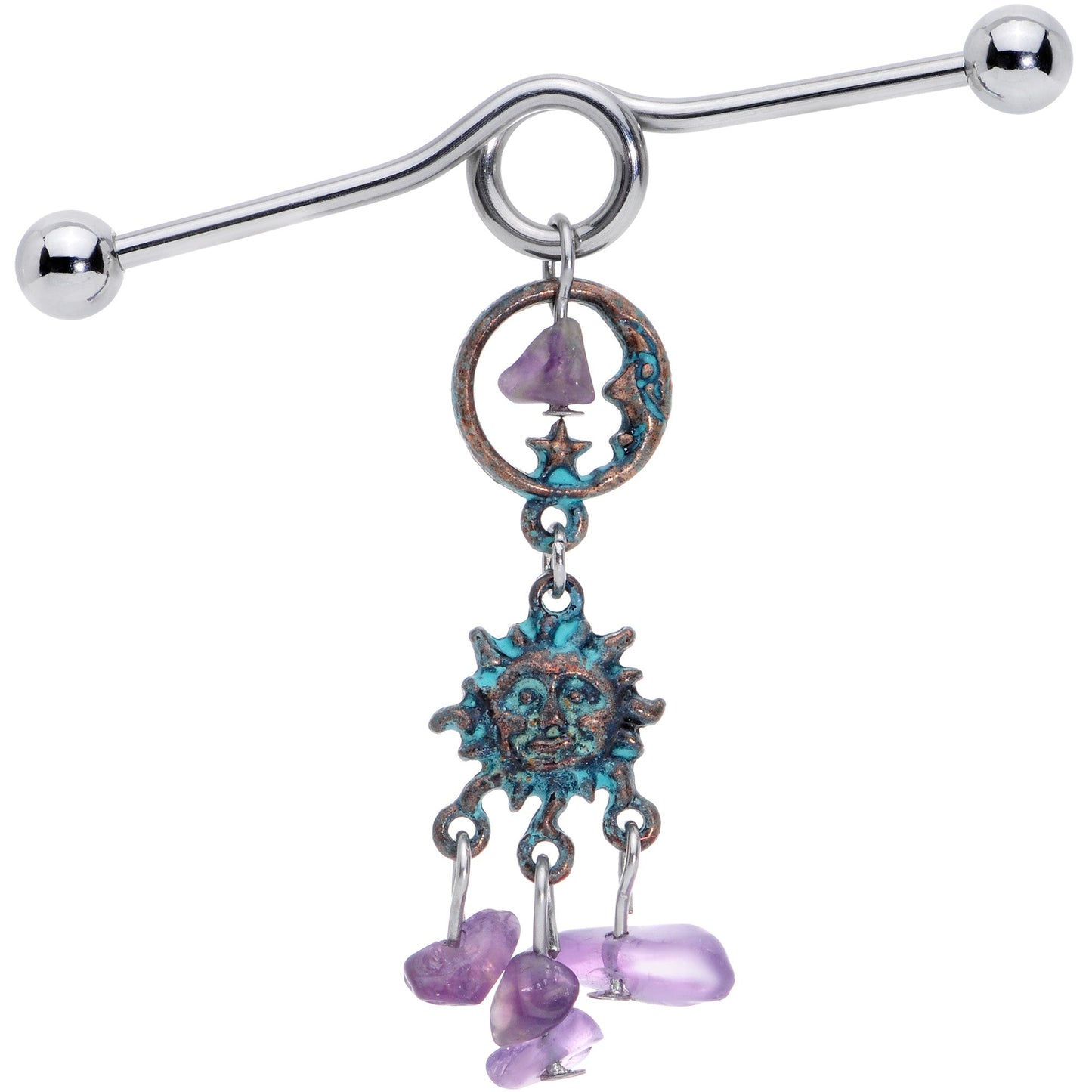 14G Purple Gem Solstice Sun Moon Dangle Halloween Industrial Barbell 38mm