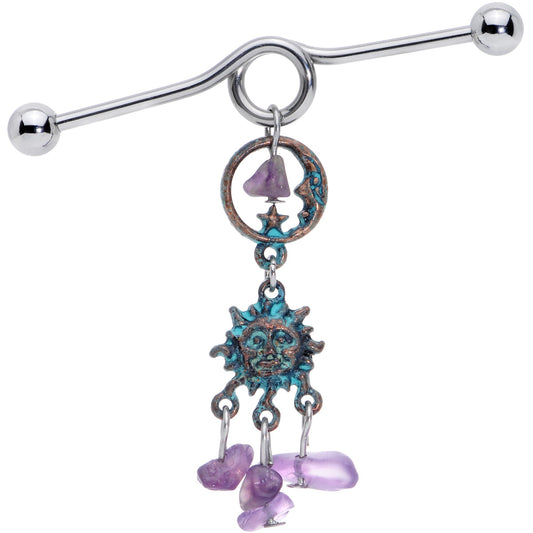 14G Purple Gem Solstice Sun Moon Dangle Halloween Industrial Barbell 38mm