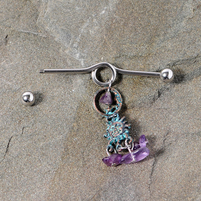 14G Purple Gem Solstice Sun Moon Dangle Halloween Industrial Barbell 38mm