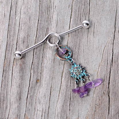 14G Purple Gem Solstice Sun Moon Dangle Halloween Industrial Barbell 38mm