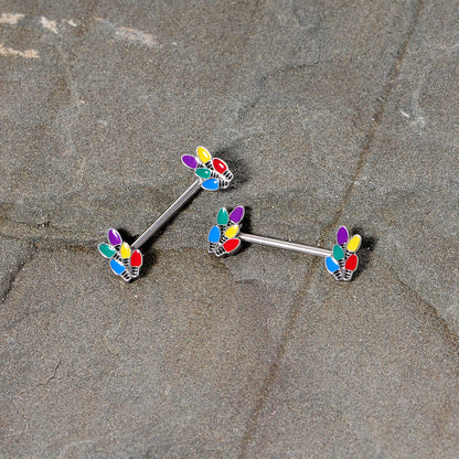 14G 5/8 Christmas Lights Holiday Barbell Nipple Ring Set
