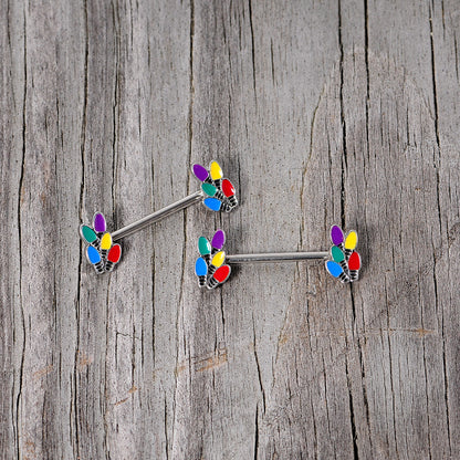 14G 5/8 Christmas Lights Holiday Barbell Nipple Ring Set