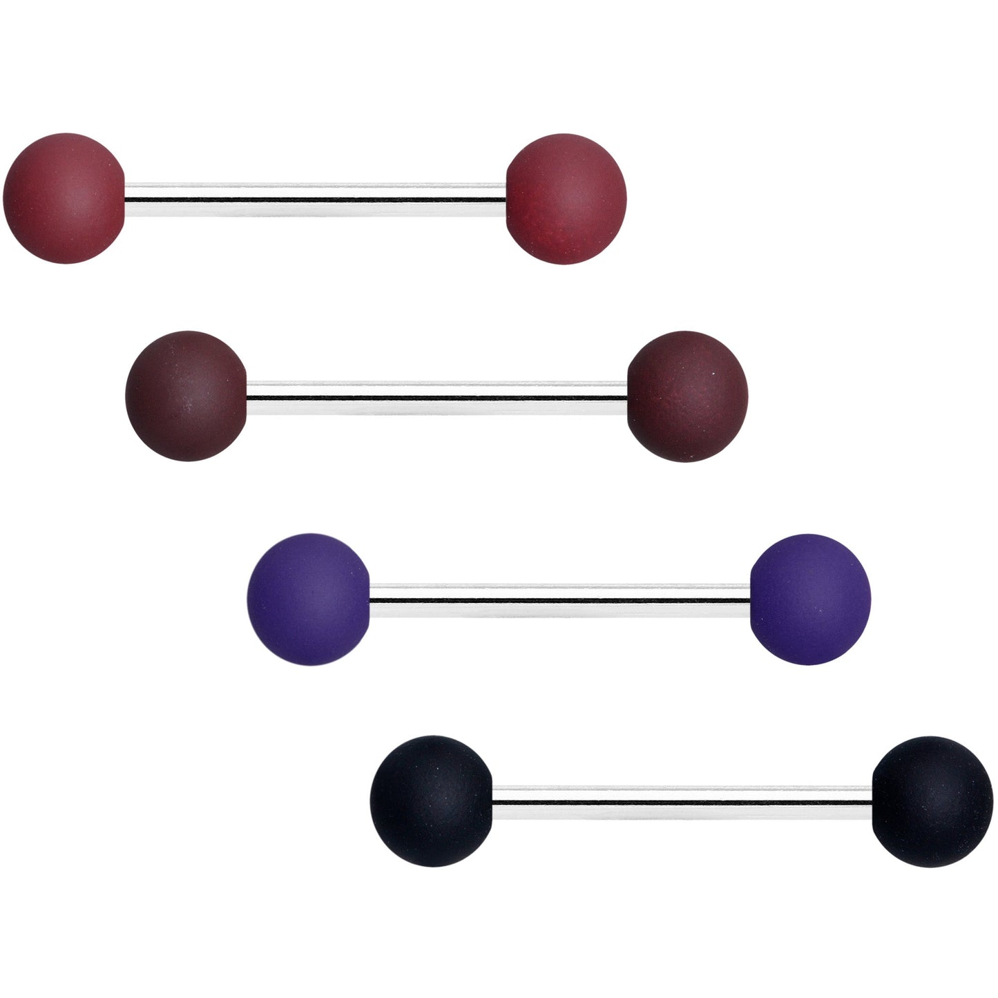 Black Blue Brown Matte Barbell Tongue Ring Set of 4