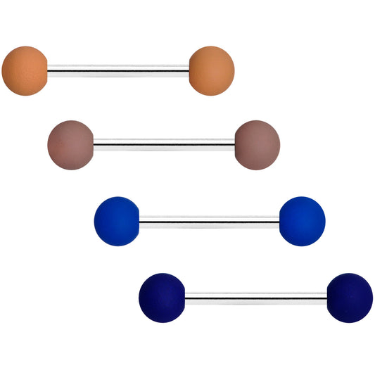 Blue and Brown Matte Barbell Tongue Ring Set of 4