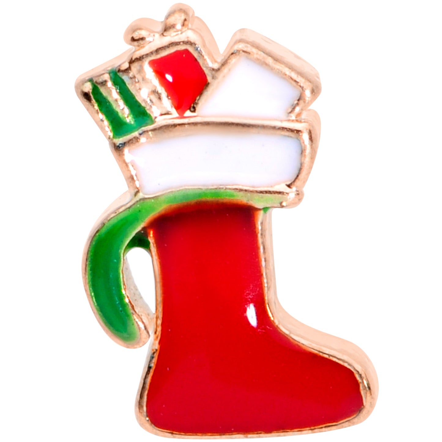 20G 7mm Rose Gold Tone Red White Christmas Stocking Nose Bone