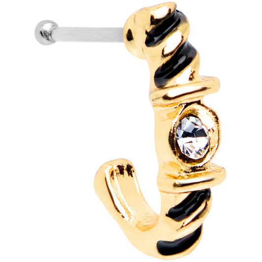 20G 3/8 Clear Gem Gold Tone Twist Faux Hoop Nose Bone