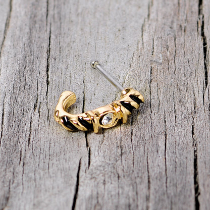 20G 3/8 Clear Gem Gold Tone Twist Faux Hoop Nose Bone