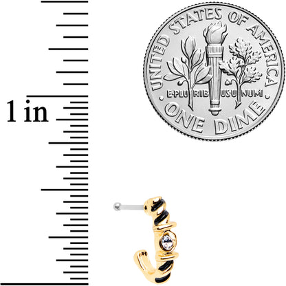 20G 3/8 Clear Gem Gold Tone Twist Faux Hoop Nose Bone