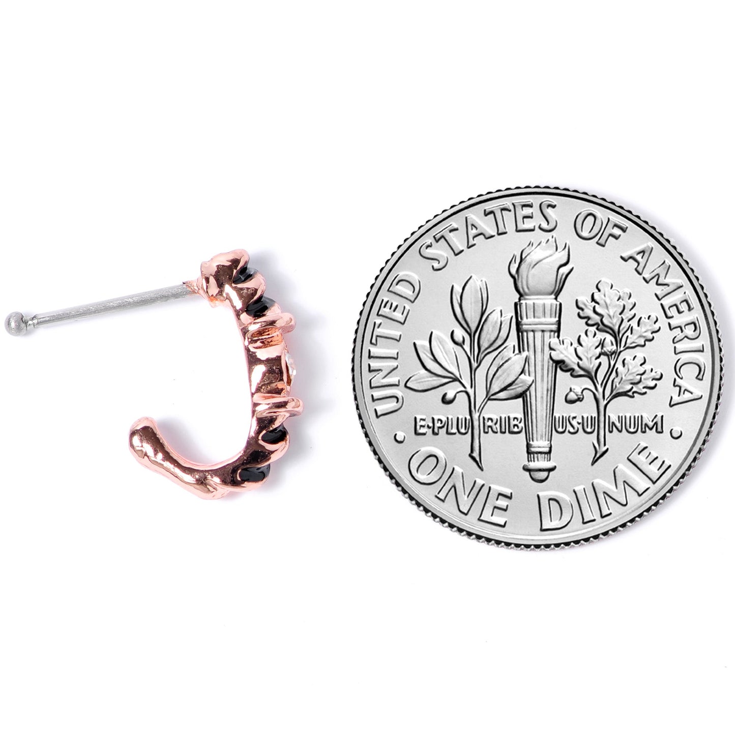 20G 3/8 Clear Gem Rose Gold Tone Twist Faux Hoop Nose Bone