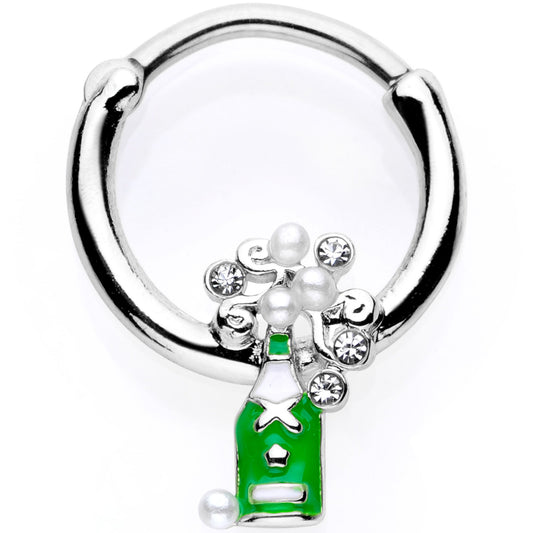 16G 3/8 Clear Gem Green Champagne Bottle Holiday Septum Clicker