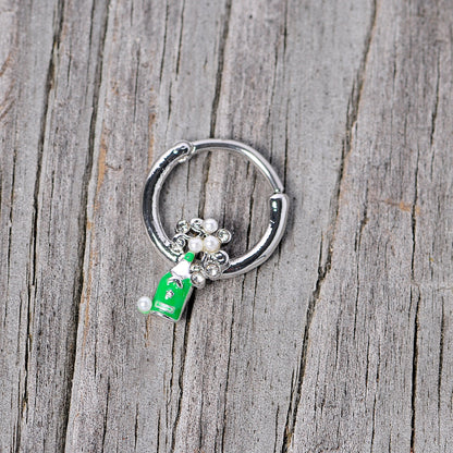 16G 3/8 Clear Gem Green Champagne Bottle Holiday Septum Clicker