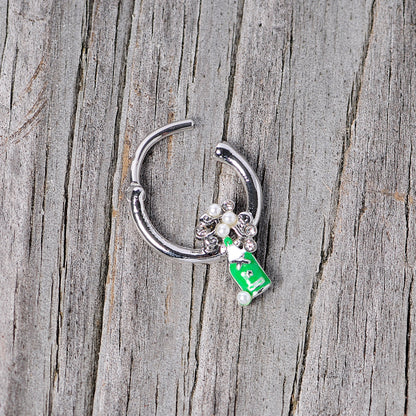 16G 3/8 Clear Gem Green Champagne Bottle Holiday Septum Clicker