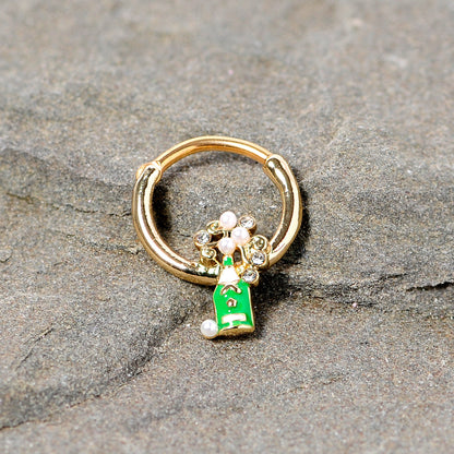 16G 3/8 Clear Gem Gold Tone Champagne Holiday Septum Clicker