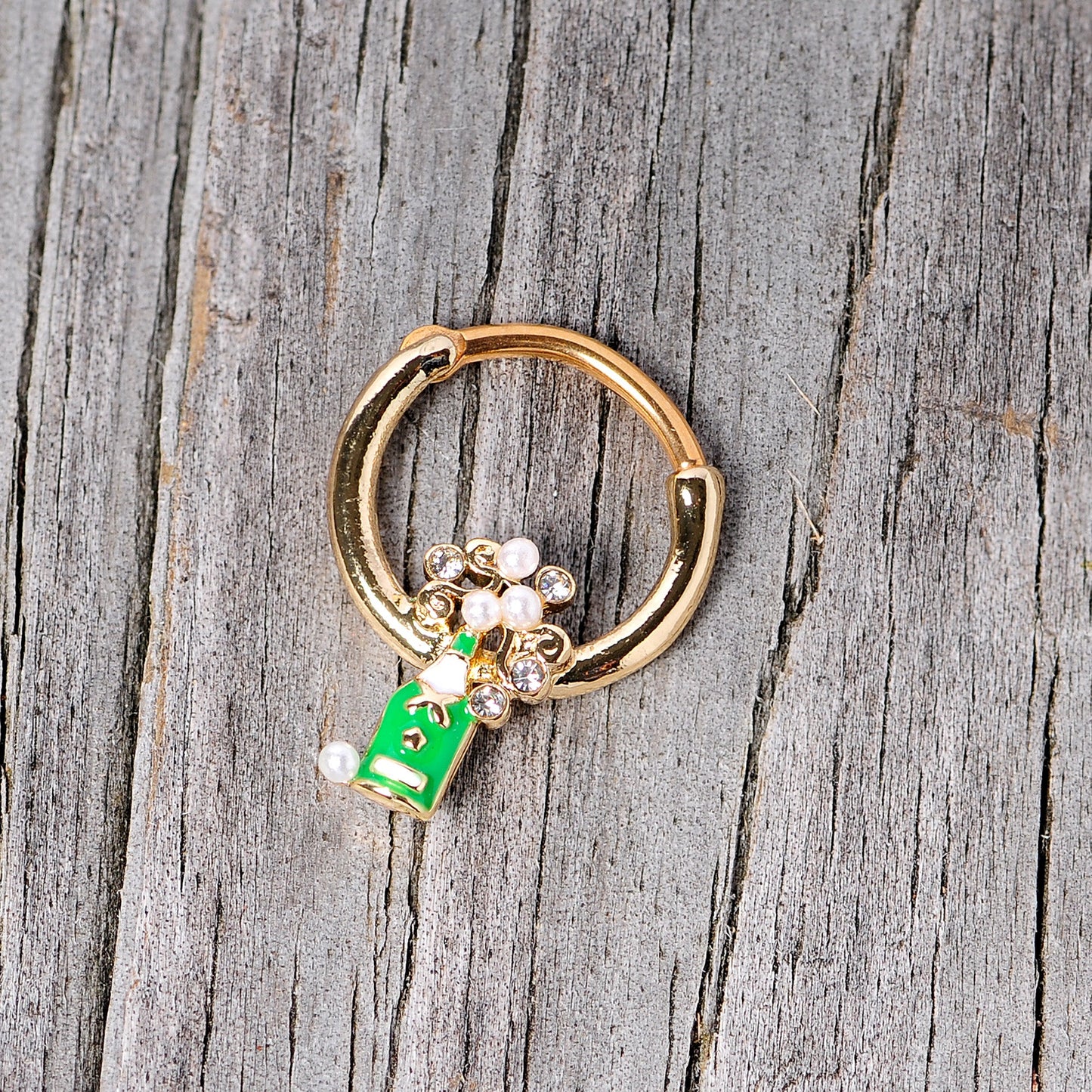 16G 3/8 Clear Gem Gold Tone Champagne Holiday Septum Clicker