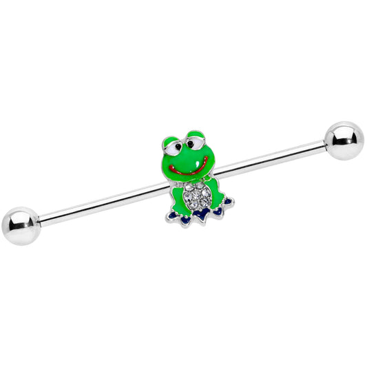 14G Clear Gem Green Goofy Frog Industrial Barbell 38mm