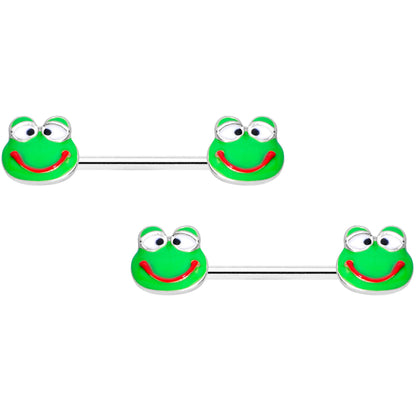 14G 9/16 Green Goofy Frog Barbell Nipple Ring Set