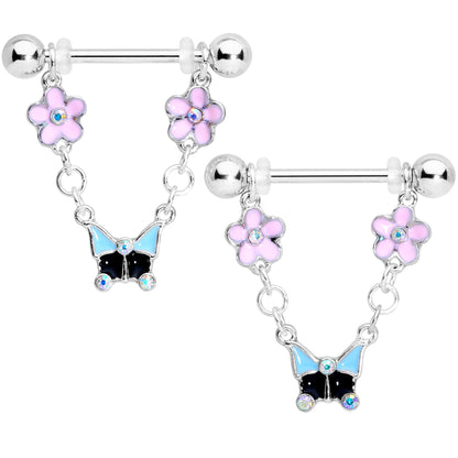 14G 5/8 Aurora Gem Flower Dangle Nipple Ring Set