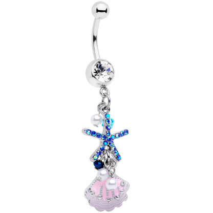 Clear Blue Gem Ocean Treasure Nautical Dangle Belly Ring