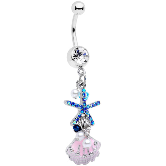 Clear Blue Gem Ocean Treasure Nautical Dangle Belly Ring