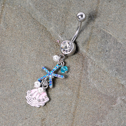 Clear Blue Gem Ocean Treasure Nautical Dangle Belly Ring
