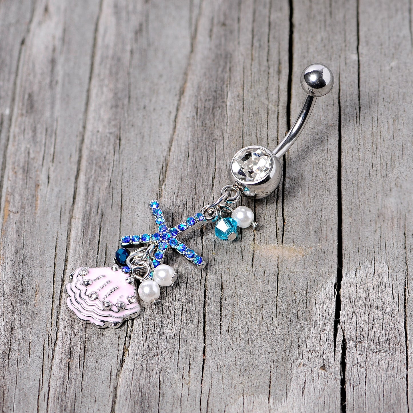 Clear Blue Gem Ocean Treasure Nautical Dangle Belly Ring