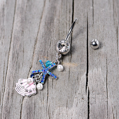 Clear Blue Gem Ocean Treasure Nautical Dangle Belly Ring