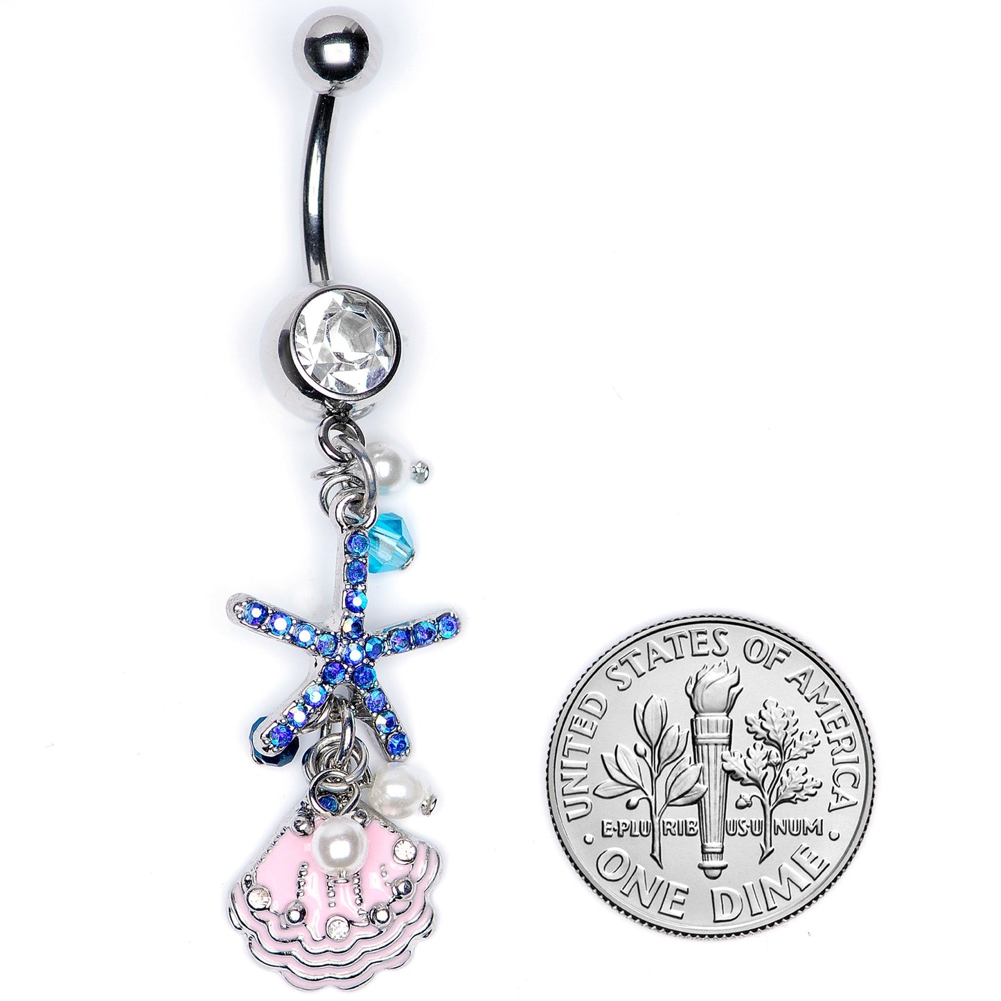Clear Blue Gem Ocean Treasure Nautical Dangle Belly Ring