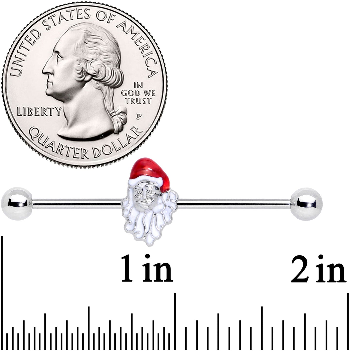 14G Red White Santa Christmas Industrial Barbell 38mm